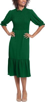 Petite Smocked-Bodice Tiered Chiffon Midi Dress