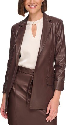 Petite Faux-Leather Open-Front Jacket