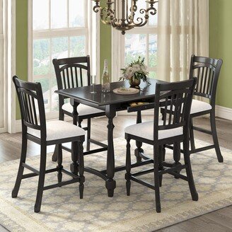 GREATPLANINC 5-Piece Wood Dining Table Set, Counter Height Kitchen Furniture Set Storage Dining Table with 4 Upholstered Dining Chairs