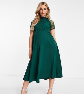 Liquorish Maternity a line midi dress in emerald