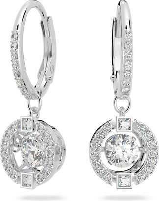 Sparkling Dance drop earrings, Round cut, White, Rhodium plated