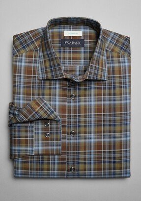 Big & Tall Men's Tailored Fit Spread Collar Plaid Casual Shirt