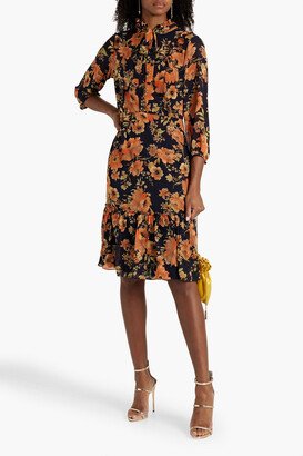 Mikael Aghal Pussy-bow floral-print crepe dress