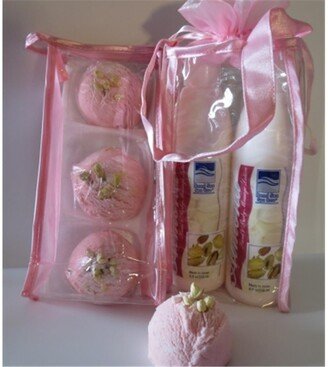 Dead Sea Spa Care DeadSea-BBTAL02 3 Pack Cherry Almond Bubble Bath Truffles, 2 Pack 8 oz Almond Hand & Body Massage Lotion