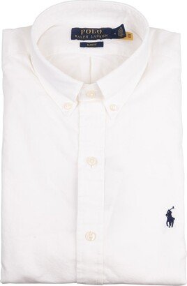 White Slim Fit Shirt With Blue Pony