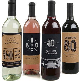 Big Dot Of Happiness 80th Milestone Birthday - Gift For Men - Wine Bottle Label Stickers - 4 Ct