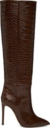 Brown Croc Stiletto Boots