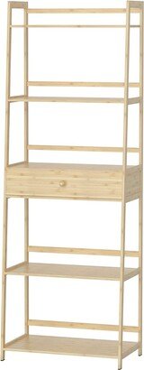 IGEMAN 5 Tier Tall Modern Open Ladder Bookshelf with 1 Drawer for Bedroom, Living Room, Office, Light Oak-AA