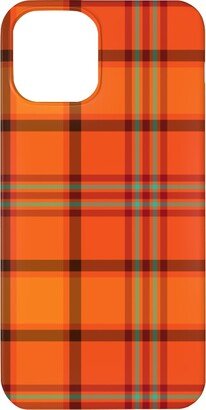 Custom Iphone Cases: Orange With Black Plaid Phone Case, Silicone Liner Case, Matte, Iphone 12 Mini, Orange