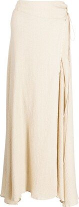 Crinkled Frayed Maxi Wrap Skirt