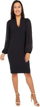 Kors Crepe Bodycon Dress w/ Chiffon Combo at Back and Sleeve (Black) Women's Clothing