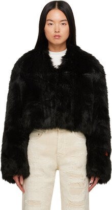 Black Hook-Eye Faux-Fur Jacket