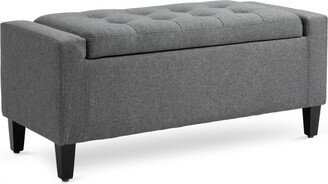 Homcom Linen Storage Ottoman Bench Lift Top Tufted Rectangle Ottoman for Living Room, Entryway, or Bedroom, Gray