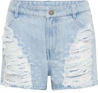 Logo-Patch Distressed-Effect Shorts