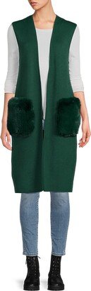 Saks Fifth Avenue Made in Italy Saks Fifth Avenue Women's Faux Fur Pocket Longline Vest