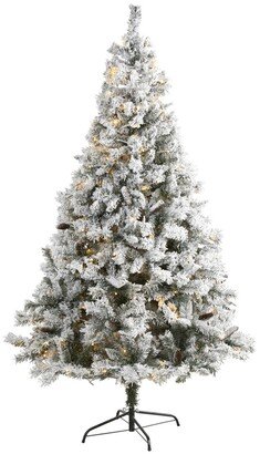 Flocked River Mountain Pine Artificial Christmas Tree with Pinecones and 350 Led Lights