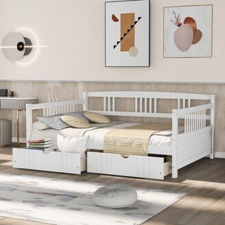 Sunmory Full Size Daybed Wood Bed with Two Drawers-AA