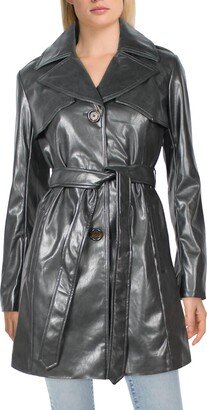 Womens Faux Leather Cold Weather Trench Coat