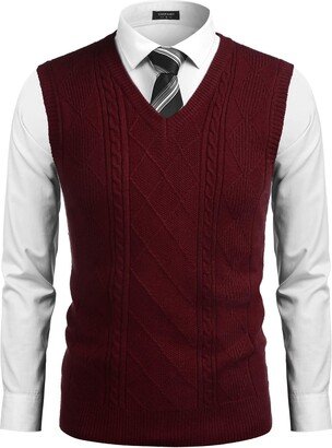 COOFANDY Men's Sweater Vest V Neck Pullover Sweater Sleeveless Knit Casual Slim Fit Vest Wine Red