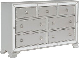 7 Drawer Wooden Dresser with Mirror Trim and Ring Pulls, Silver