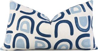 Threshold Blue & White Abstract Decorative Throw Pillow Cover With Zipper, Lumbar Geometric Linen Toss Accent Case For Bedroom, Lapis