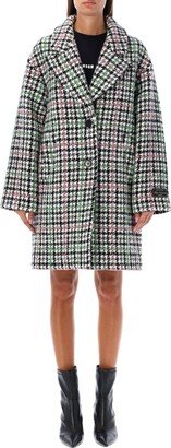 Houndstooth-Pattern Long Sleeved Buttoned Coat