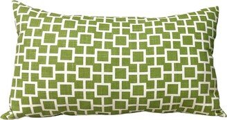 Linen Blend Lumbar Pillow Cover, Geometric Print Cream & Grass Color Background Rectangular Case, , & More