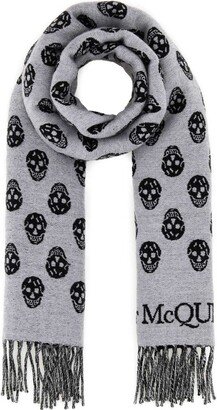 Skull Intarsia Knitted Fringed Scarf