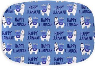 Serving Platters: Happy Llamakah On Blue Serving Platter, Blue