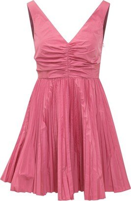 Taffeta Zipped V-Neck Dress