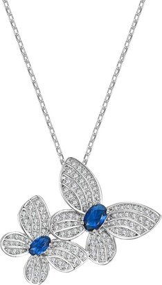 Silver Cz Double Fluttering Butterfly Pendant