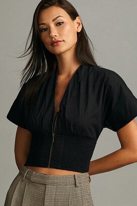 Short-Sleeve Zip-Front Blouse