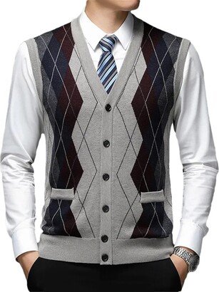 Dninmim Men's V Neck Knit Sweater Vest Argyle Sleeveless Casual Cardigan Jumpers Basket XXXL