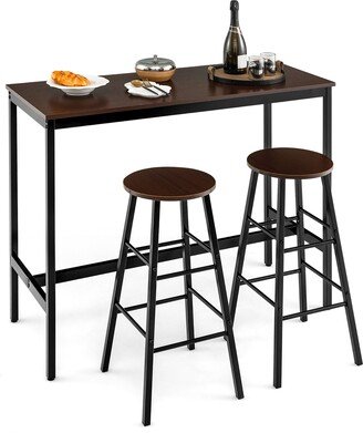 3-Piece Bar Table Set Pub Kitchen Dining Table w/ 2 Round - 45'' x 19'' x 36''