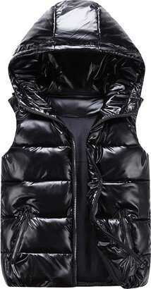 Generic Womens Cropped Vest Metallic Shiny Lightweight Quilted Zip Up Hooded Puffer Down Jacket Y2K Padded Gilet With Pocket Womens Puffer Vest