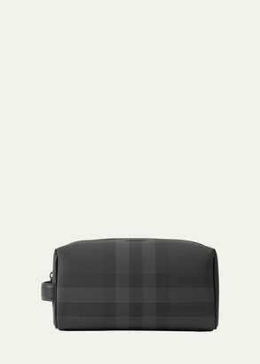 Men's Charcoal Check Leather Travel Zip Pouch