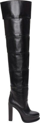 Block-Detailed Knee-Length Boots