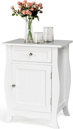 Slickblue Wooden Accent End Table with Drawer Storage Cabinet Nightstand-White