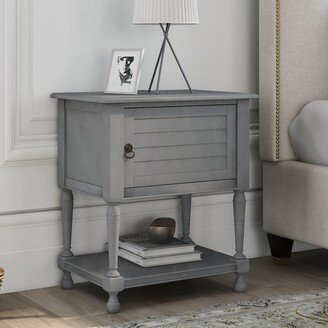 Nightstand with Two Built-in Shelves Cabinet and an Open Storage
