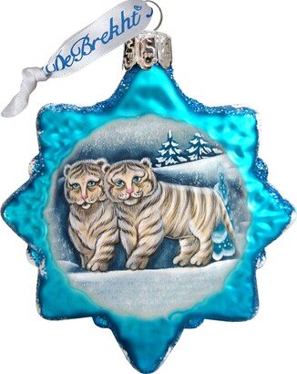 G.DeBrekht Santa White Tiger Cubs Glass Ornament