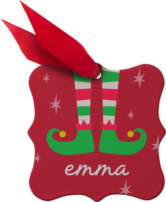 Ornaments: Personalized Elf Year Metal Ornament, Red, Square Bracket