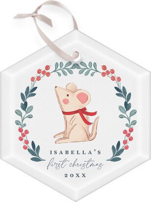 Ornaments: Personalized Baby's First Xmas Glass Ornament, Gray, Hexagon Ornament