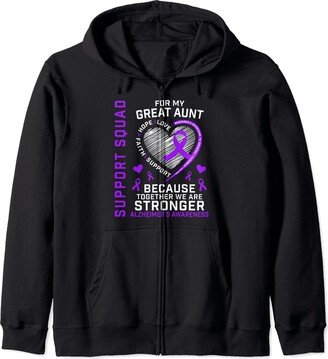 Purple Alzheimers Awareness Products Dementia Purple Support Squad Alzheimers Awareness Great Aunt Graphic Zip Hoodie