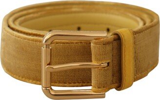 Yellow Velvet Gold Metal Logo Engraved Buckle Women's Belt