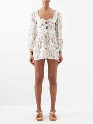 Sip Sip Shell-print Cotton Playsuit