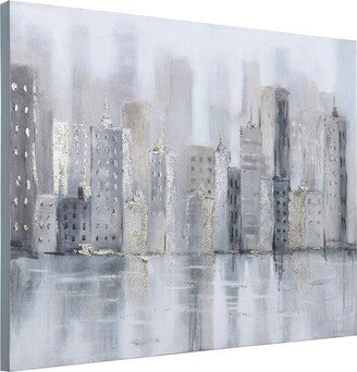 Foggy City Textured Metallic Hand Painted Canvas Wall Art, 30