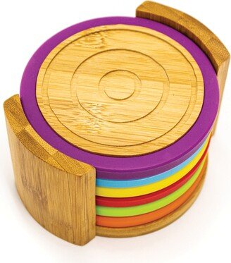 Bamboo 6 Piece Coaster Set with Silicone Rims