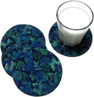 Coasters, 100% Cotton, Protectors, Padded, Mug Mates, Drink Coasters, Quilted, Set Of Four, Midnight Forest