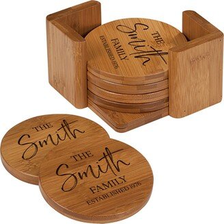 Bamboo Coasters | Monogram Personalized Coaster Set Handmade Round For Men Modern