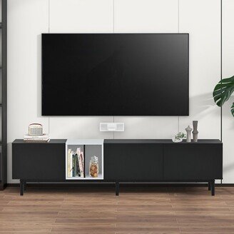 Modern TV Stand for TVs up to 80'', Entertainment Center with Large Storage Cabinet, Black